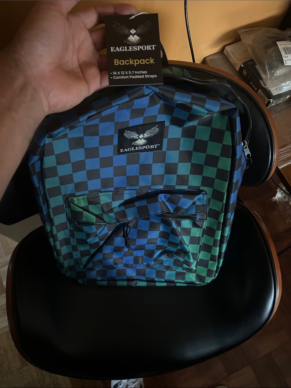 Blue & Green Checkered Backpack for Men